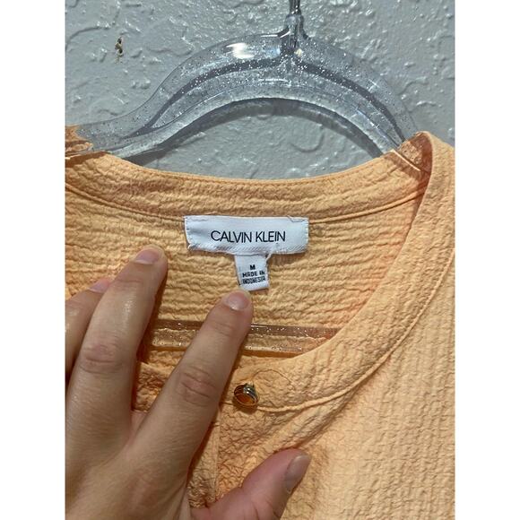 Calvin Klein Ruched Sleeve Apricot Color Bouse Size Medium - Picture 6 of 7